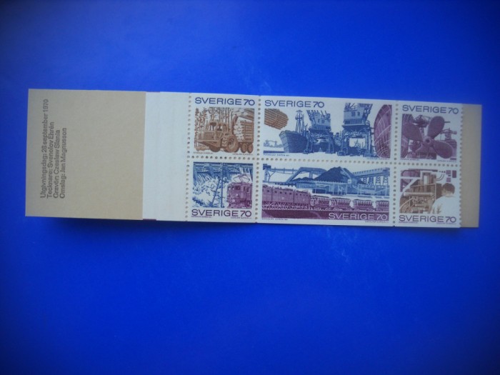 HOPCT TIMBRE SUEDIA MNH 1171 COMERT SI INDUSTRIE-CARNET -6 VAL 1970-NESTAMPILAT