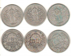 SV * Austria + Ungaria LOT 6 x 1 KORONA / COROANA 1893 - 1894 - 1895 * ARGINT foto