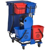 HOMCOM Cărucior pentru Curățenie cu Sac pentru Gunoi, 2 Găleți de 18L, 2 Găleți de 6L și Storcător, 93x80x97 cm, Roșu | Aosom Romania