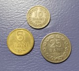 Lot 3 Monede RPR 1954: 5 Bani, 10 Bani, 25 Bani - Romania Numismatica