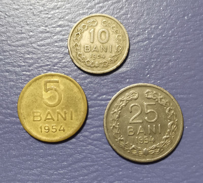 SV * Romania LOT 3 monede RPR * 5 - 10 - 25 BANI 1954 * +/- VF foto