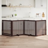 vidaXL Poartă c&acirc;ini pliabilă cu ușă 4 panouri maro, 320 cm, lemn plop