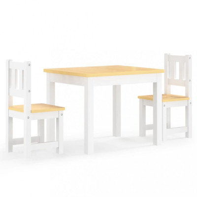 Set masă&amp;amp;scaune pentru copii, 3 piese, alb și bej, MDF foto