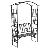 Cumpara ieftin Banca de gradina Mobikon Haifa cu pergola, metal negru, 114x42x210 cm, sarcina maxima 160 kg