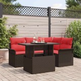 vidaXL Set de canapele pentru grădină cu pernă 5 pcs Maro Poli Rattan 3357017