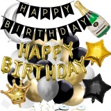 Set 53 baloane si decoratiuni, Happy Birthday, argintiu, negru, auriu Household NewTrend
