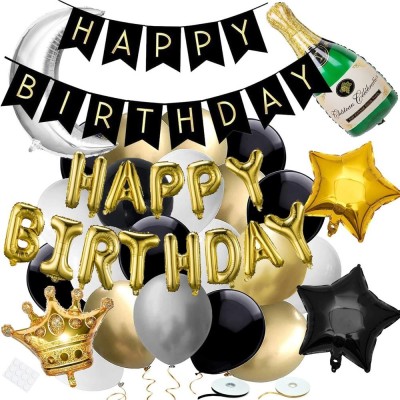 Set 53 baloane si decoratiuni, Happy Birthday, argintiu, negru, auriu Household NewTrend foto