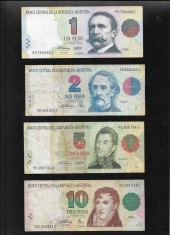 Rar! Set Argentina 1 + 2 + 5 + 10 pesos convertibles 1992(97)