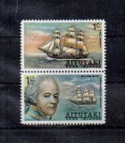 Pereche Verticala 2 Timbre Aitutaki Cook Islands 1974 Nava HMS Bounty si Capitanul William Bligh MNH - A688