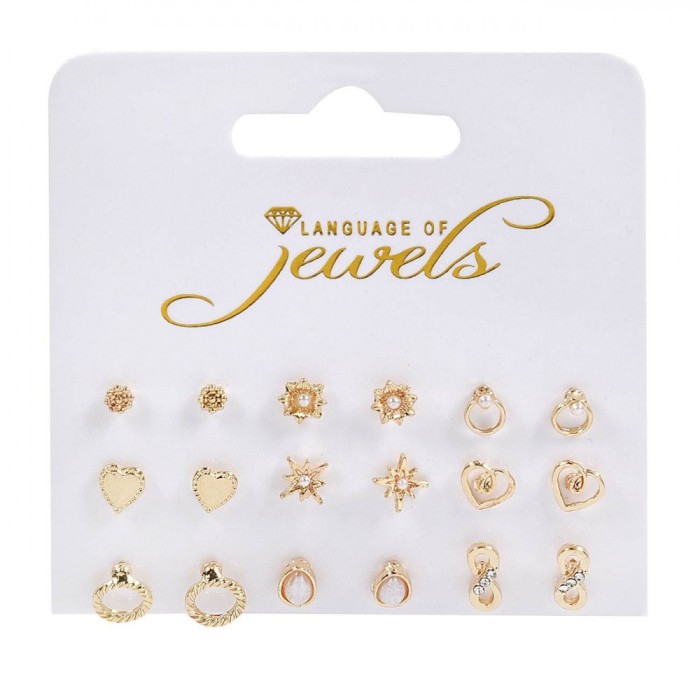 Set Cercei Language of Jewels, Modele Diverse, Metal Auriu, 9 Perechi
