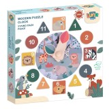 Ceas din lemn tip puzzle, Luna Toys, 22 x 3 cm