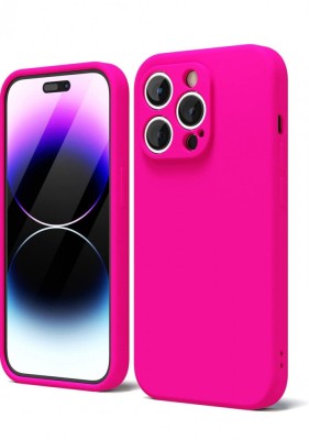 Husa silicon antisoc cu microfibra in interior pentru Iphone 14 Pro Roz Neon foto