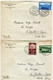 1934 , Doua plicuri circulate , francate cu timbre din emisiunea Lp 100 ( Sanatorii P.T.T. ) din 1932