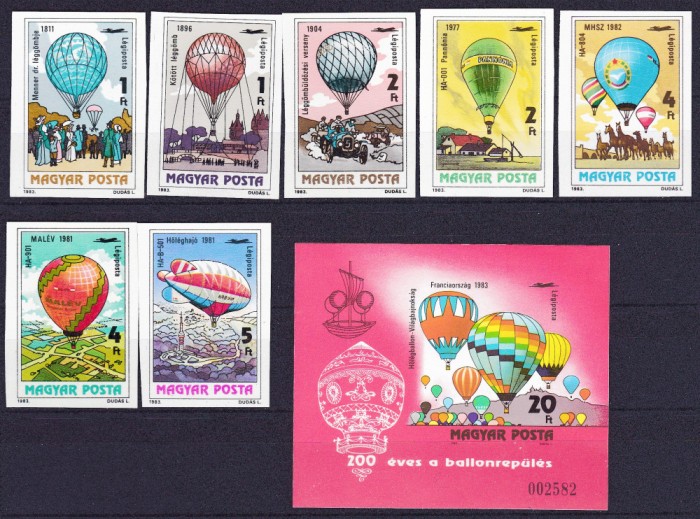 DB1 Transporturi Baloane 1983 Ungaria 7 v. + SS MNH NDT