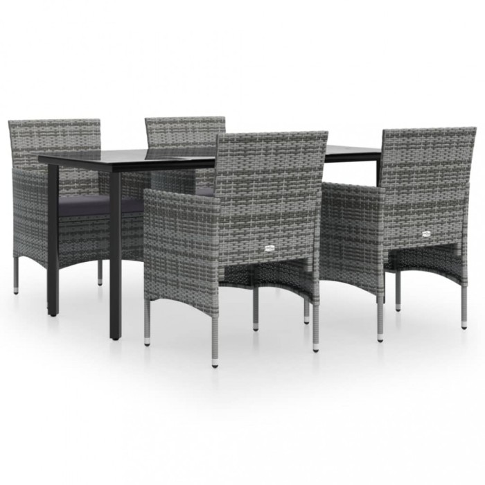 Set de servit masa pentru gradina, 5 piese, gri si negru