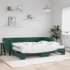 VidaXL Pat de zi cu extensie și saltele verde &icirc;nchis 90x200 cm catifea 3196717