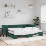 Cumpara ieftin Pat de zi cu extensie și saltele verde &icirc;nchis 90x200 cm catifea