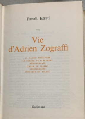 Vie d Adrien Zograffi - Panait Istrati foto
