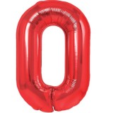 Balon din folie metalizata flippy, figurina cifra, tema aniversare 100 cm, ambalaj individual, pai inclus, umflare cu aer sau heliu, rosu, cifra 0