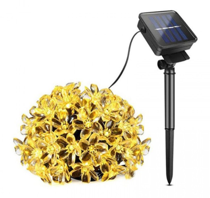 Instalatie Solara Gradina Flori de Cires cu 50 LED-uri, alb cald