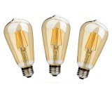 Set 3 becuri LED 4W vintage, E27, decorativ cu glob auriu