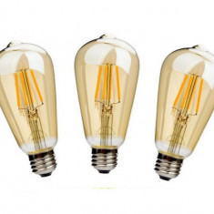 Set 3 becuri LED OptonicaLED, E27, 7W model vintage cu glob auriu