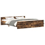 Cadru pat cu tablie la cap/picioare, stejar fumuriu, 180x200 cm