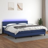 Cumpara ieftin Pat cu arcuri, saltea și LED, albastru, 200x200 cm, textil