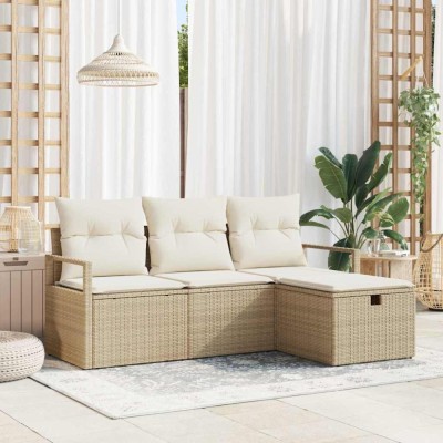 vidaXL Set de canapele pentru grădină cu pernă 4 pcs Bej Rattan poli 3360482 foto
