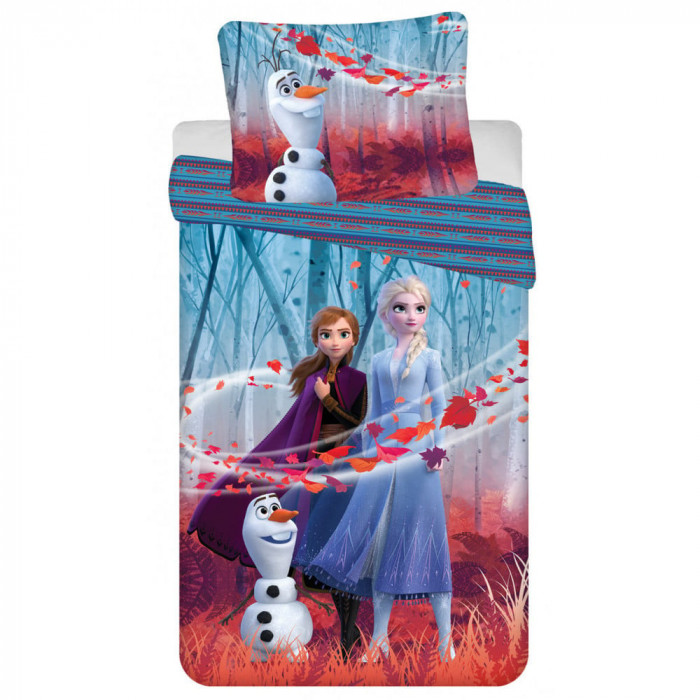 Lenjerie de pat Disney Frozen Ana si Elsa, 2 Piese, 140A 200 cm, 70x90, 100% Bumbac