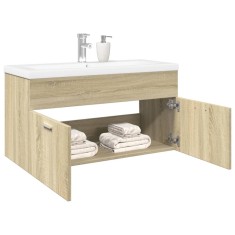 Dulap pentru chiuvetă de baie, lavoar &icirc;ncorporat, stejar sonoma