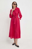 Marella rochie din in culoarea roz, midi, evazati, 2413221094200