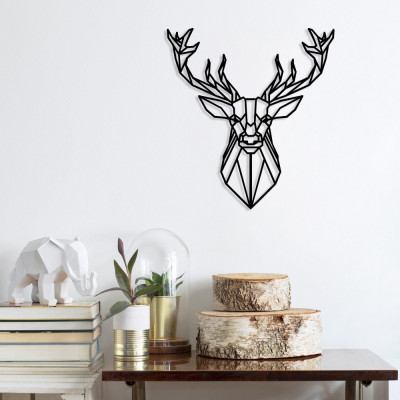 Decoratiune de perete Metal Deer4, Negru, 65x0,15x60 cm foto
