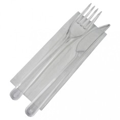 Set 100 bucati Bis Reutilizabil - Furculita, Cutit si Servetel