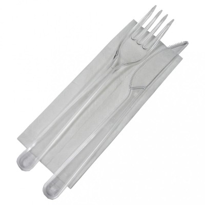 Set 100 bucati Bis Reutilizabil - Furculita, Cutit si Servetel foto