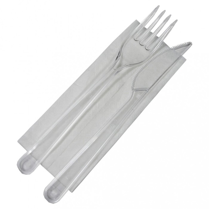 Set 100 bucati Bis Reutilizabil - Furculita, Cutit si Servetel