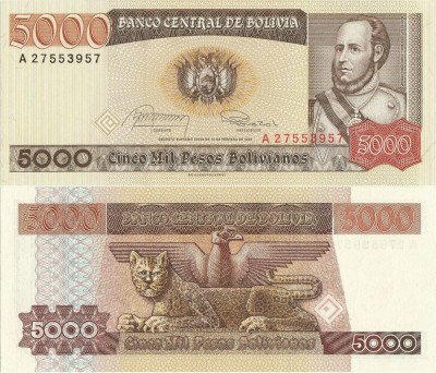 1984 (10 II), 5.000 pesos bolivianos (P-168a.1) - Bolivia! foto