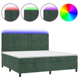 Cumpara ieftin Pat cu arcuri, saltea si LED, verde inchis, 200x200 cm, catifea