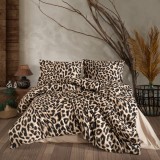 Cumpara ieftin Lenjerie pat dublu,bumbac ranforce,4 piese,bej cu animal print,Leo-A1349