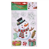 Autocolante Decorative Crăciun, Om de Zăpadă și Fulgi, Multicolor, 21x36 cm, Oem