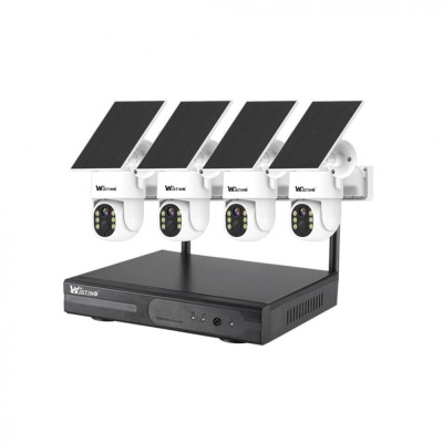 Sistem Supraveghere 4 Camere Exterior 360 Wireless Profesional cu Incarcare Solara, 4 Canale HD 4MP NVR IR 30m foto