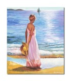 Cumpara ieftin Tablou pictat manual, Tanara la malul marii, in razele soarelui, 60x50cm ulei pe panza, Mircea Iordache