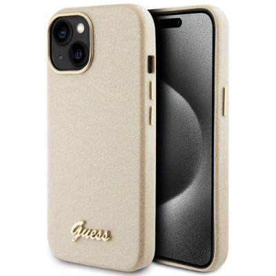 Husa pentru iPhone 15 / iPhone 14 / iPhone 13 - Guess Glitter Glossy Script (GUHCP15SPGMCSD) - Sparkle Beige foto