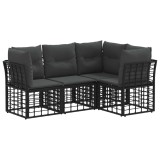vidaXL Set de canapele de exterior cu pernă 4 pcs Negru Poliester 3437463