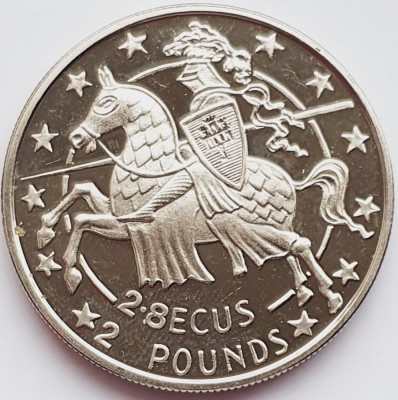 2588 Gibraltar 2.8 Ecus 1992 2 Pounds Elizabeth II (Charlemagne) km 293 foto