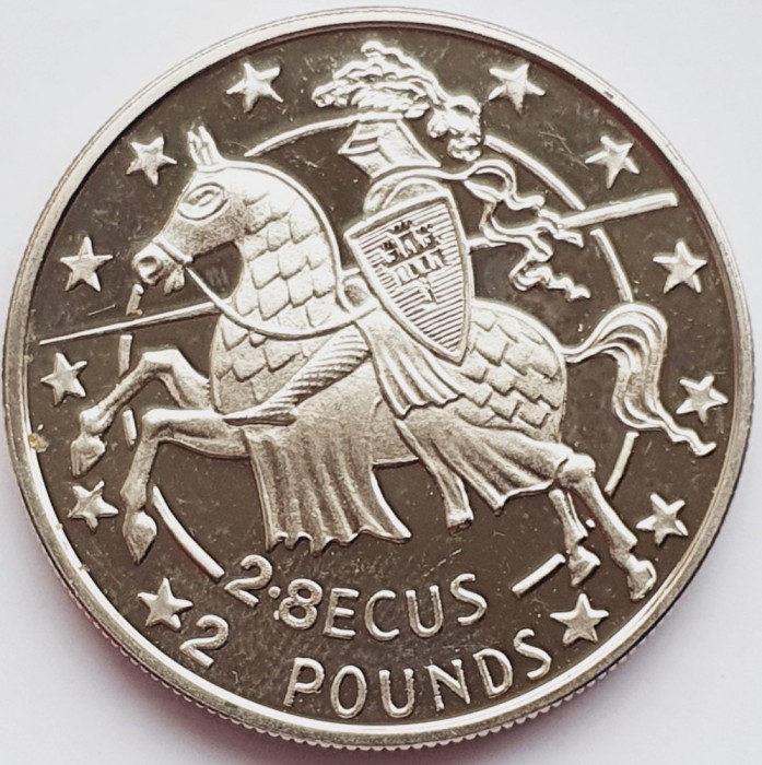 2588 Gibraltar 2.8 Ecus 1992 2 Pounds Elizabeth II (Charlemagne) km 293