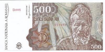 Romania 500 lei 1991 Ianuarie - Constantin Brancusi (279469) P-98a- UNC !!! foto