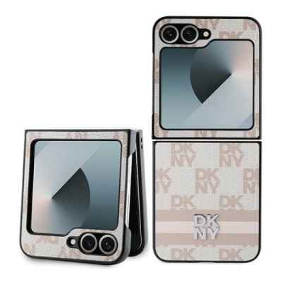 Husa Samsung Galaxy Z Flip6 - DKNY Leather Chequered Pattern Printed Stripes (DKHCZF6PCPTSSP) - Pink foto