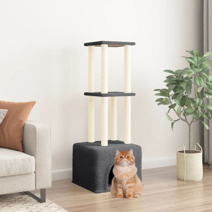 vidaXL Ansamblu pisici cu st&acirc;lpi din funie sisal, gri &icirc;nchis, 133,5 cm