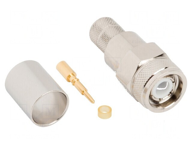 Conector TNC mufă tată drept 50&Omega; crimpat PTFE aurit
